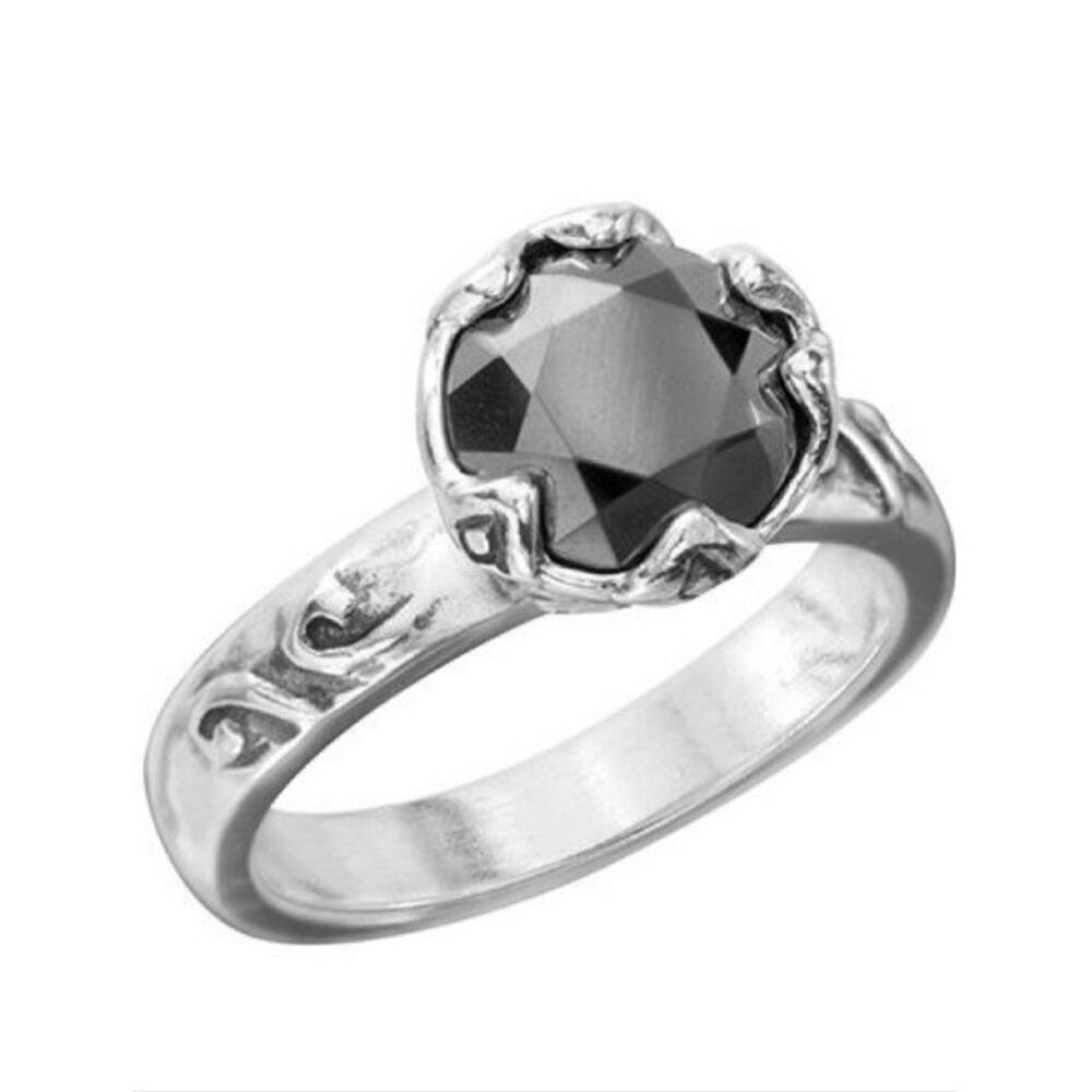 Silpada 5 Sterling Silver 925 Black Stone Filigree Ring Thai Gothic Solitaire